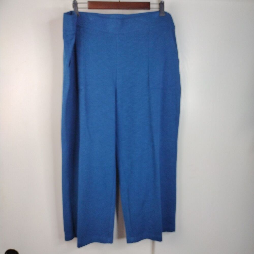 Chico's Pants Womens XL Blue Zenergy Beach Slub Crop Pull On Stretch Knit Capri